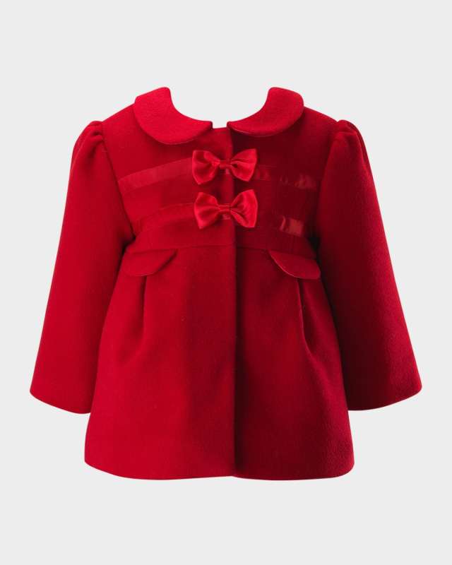 Girl's Wool Bow Trim Coat, Size 6M-24